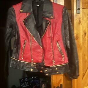 Chic Red and Black Leather Jacket